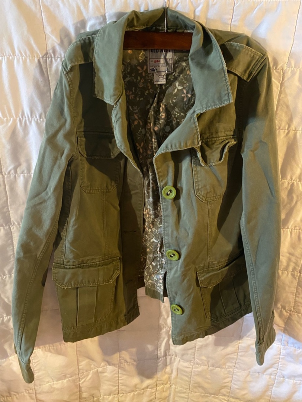 Old Navy Olive Green Jacket with Floral Print Lining
